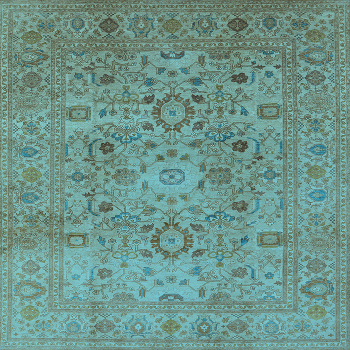 Square Machine Washable Oriental Light Blue Industrial Rug, wshurb3022lblu
