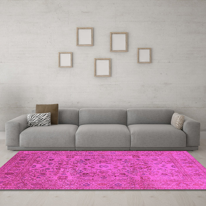 Machine Washable Oriental Pink Industrial Rug in a Living Room, wshurb3022pnk