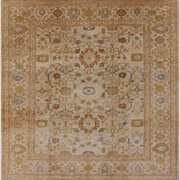 Square Mid-Century Modern Light Brown Oriental Rug, urb3022