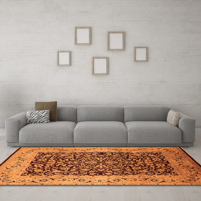 Machine Washable Oriental Orange Industrial Area Rugs in a Living Room, wshurb3023org