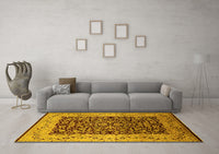 Machine Washable Oriental Yellow Industrial Rug, wshurb3023yw