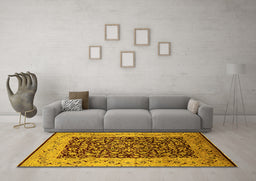Machine Washable Oriental Yellow Industrial Rug in a Living Room, wshurb3023yw