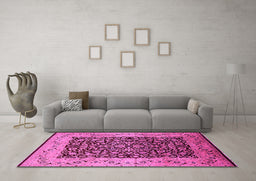 Machine Washable Oriental Pink Industrial Rug in a Living Room, wshurb3023pnk