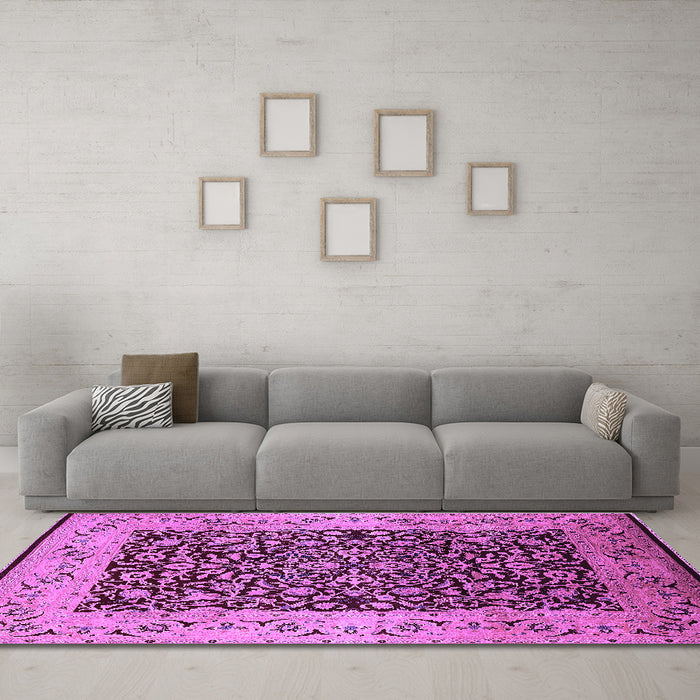 Machine Washable Oriental Purple Industrial Area Rugs in a Living Room, wshurb3023pur