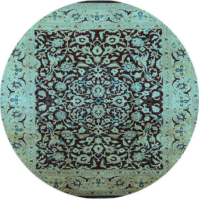 Round Machine Washable Oriental Light Blue Industrial Rug, wshurb3023lblu