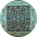 Round Machine Washable Oriental Light Blue Industrial Rug, wshurb3023lblu