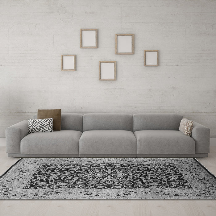 Machine Washable Oriental Gray Industrial Rug in a Living Room,, wshurb3023gry