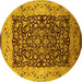 Round Machine Washable Oriental Yellow Industrial Rug, wshurb3023yw