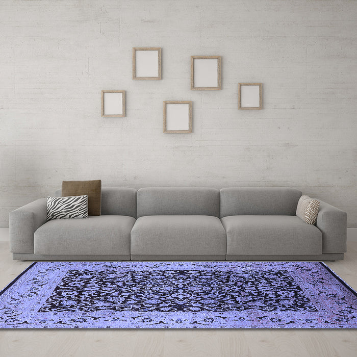 Machine Washable Oriental Blue Industrial Rug in a Living Room, wshurb3023blu
