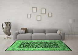 Machine Washable Oriental Emerald Green Industrial Area Rugs in a Living Room,, wshurb3023emgrn