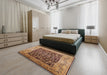 Mid-Century Modern Brown Sand Brown Oriental Rug in a Bedroom, urb3023