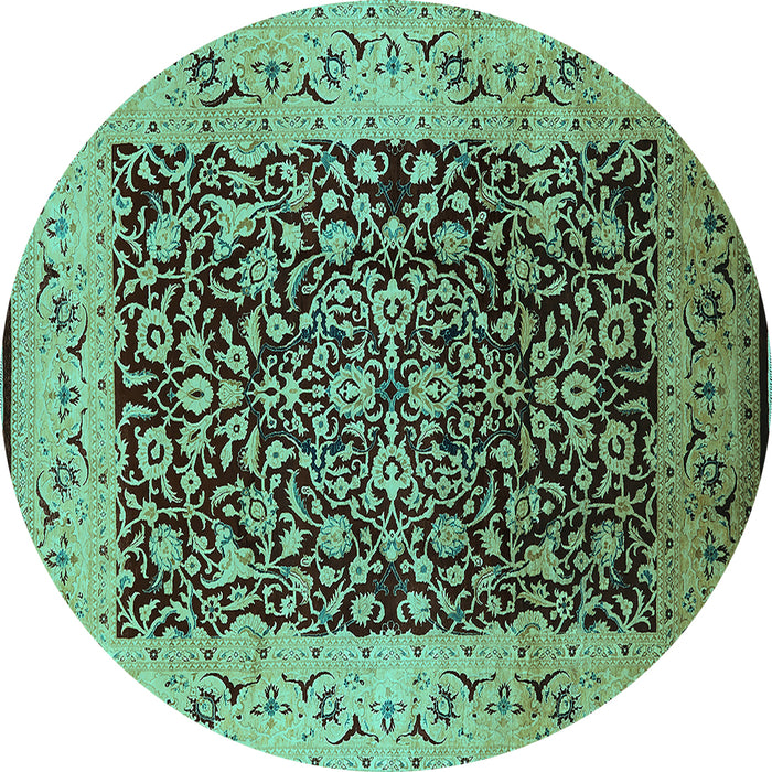 Round Machine Washable Oriental Turquoise Industrial Area Rugs, wshurb3023turq