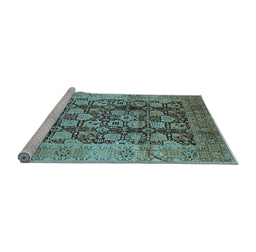 Sideview of Machine Washable Oriental Light Blue Industrial Rug, wshurb3024lblu