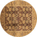 Round Machine Washable Oriental Brown Industrial Rug, wshurb3024brn