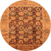 Round Machine Washable Oriental Orange Industrial Area Rugs, wshurb3024org