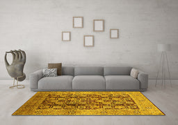 Machine Washable Oriental Yellow Industrial Rug in a Living Room, wshurb3024yw