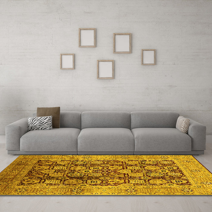 Machine Washable Oriental Yellow Industrial Rug in a Living Room, wshurb3024yw
