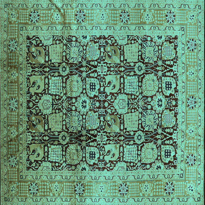 Square Machine Washable Oriental Turquoise Industrial Area Rugs, wshurb3024turq