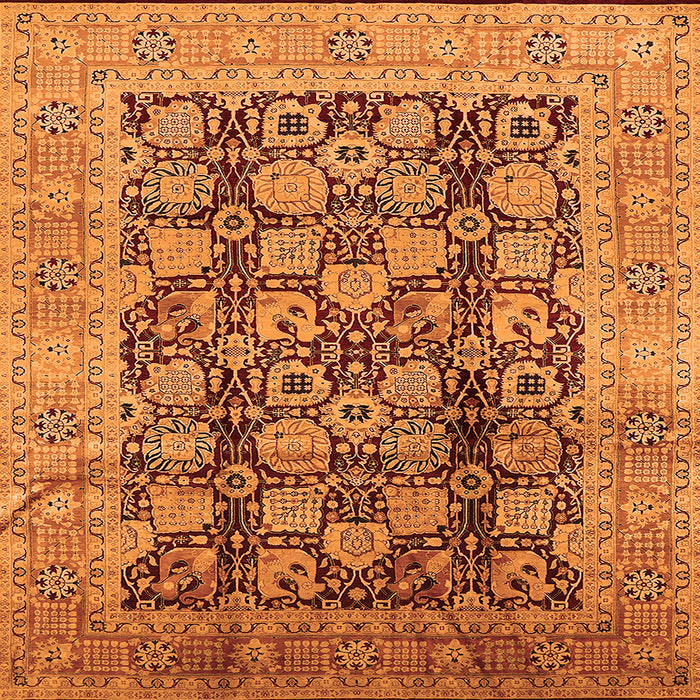 Square Machine Washable Oriental Orange Industrial Area Rugs, wshurb3024org