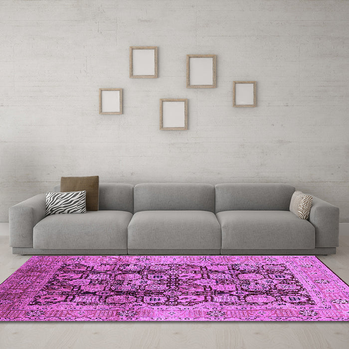 Machine Washable Oriental Purple Industrial Area Rugs in a Living Room, wshurb3024pur