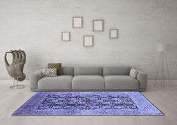 Machine Washable Oriental Blue Industrial Rug in a Living Room, wshurb3024blu