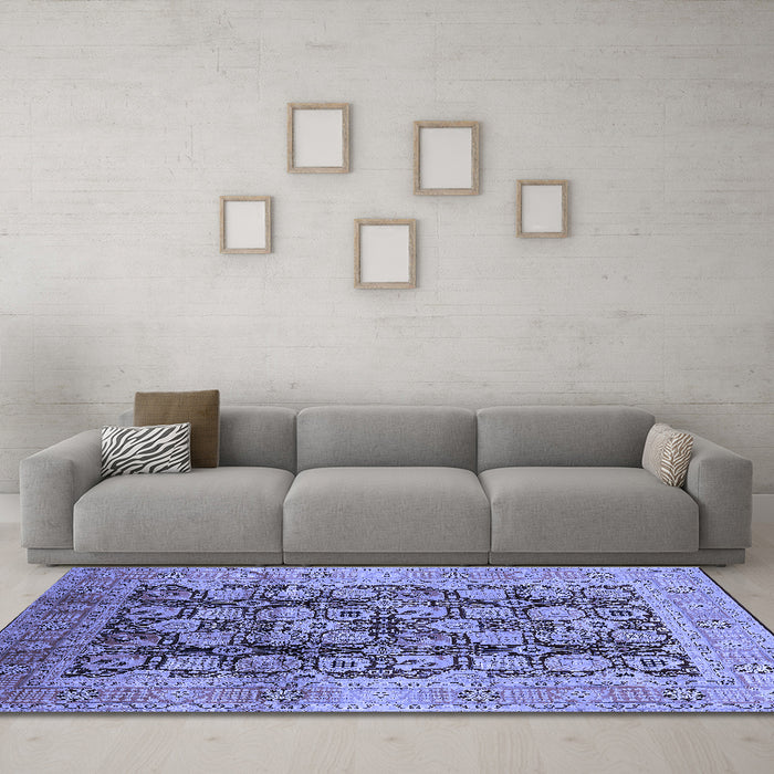 Machine Washable Oriental Blue Industrial Rug in a Living Room, wshurb3024blu