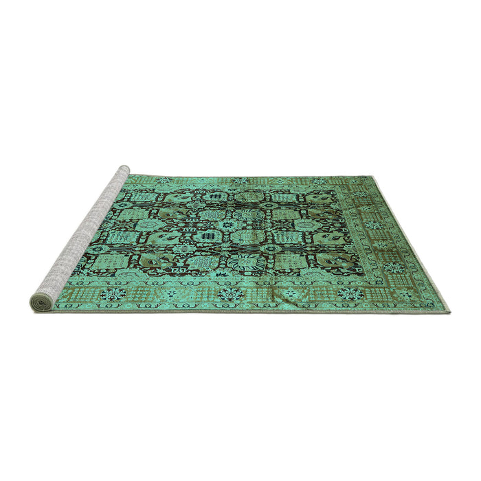 Sideview of Machine Washable Oriental Turquoise Industrial Area Rugs, wshurb3024turq