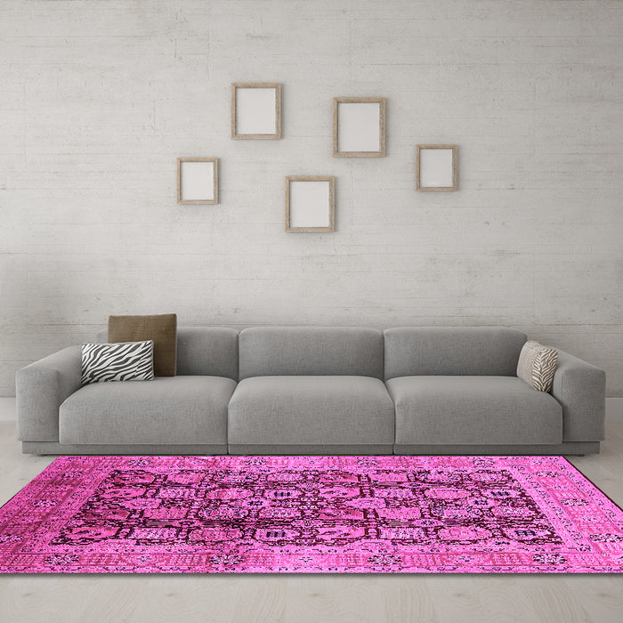 Machine Washable Oriental Pink Industrial Rug in a Living Room, wshurb3024pnk