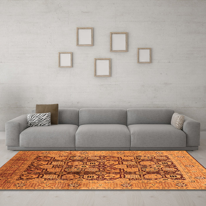 Machine Washable Oriental Orange Industrial Area Rugs in a Living Room, wshurb3024org