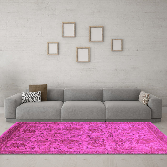 Machine Washable Oriental Pink Industrial Rug in a Living Room, wshurb3025pnk