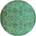 Round Machine Washable Oriental Turquoise Industrial Area Rugs, wshurb3025turq