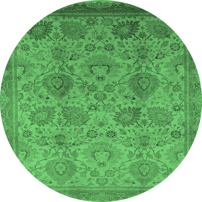 Round Oriental Emerald Green Industrial Rug, urb3025emgrn