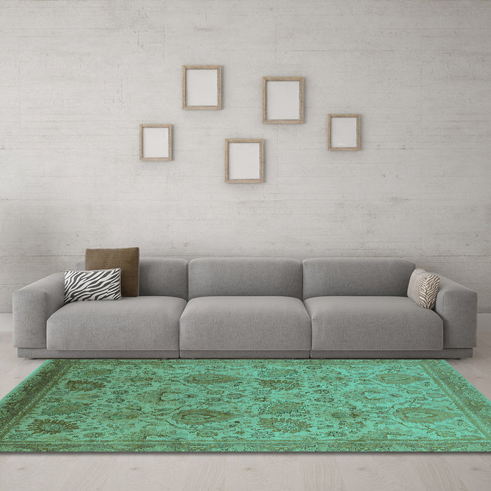Machine Washable Oriental Turquoise Industrial Area Rugs in a Living Room,, wshurb3025turq