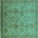 Square Machine Washable Oriental Turquoise Industrial Area Rugs, wshurb3025turq