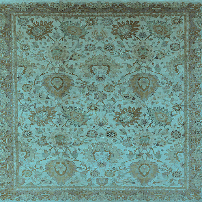 Square Machine Washable Oriental Light Blue Industrial Rug, wshurb3025lblu