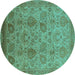 Round Oriental Turquoise Industrial Rug, urb3025turq