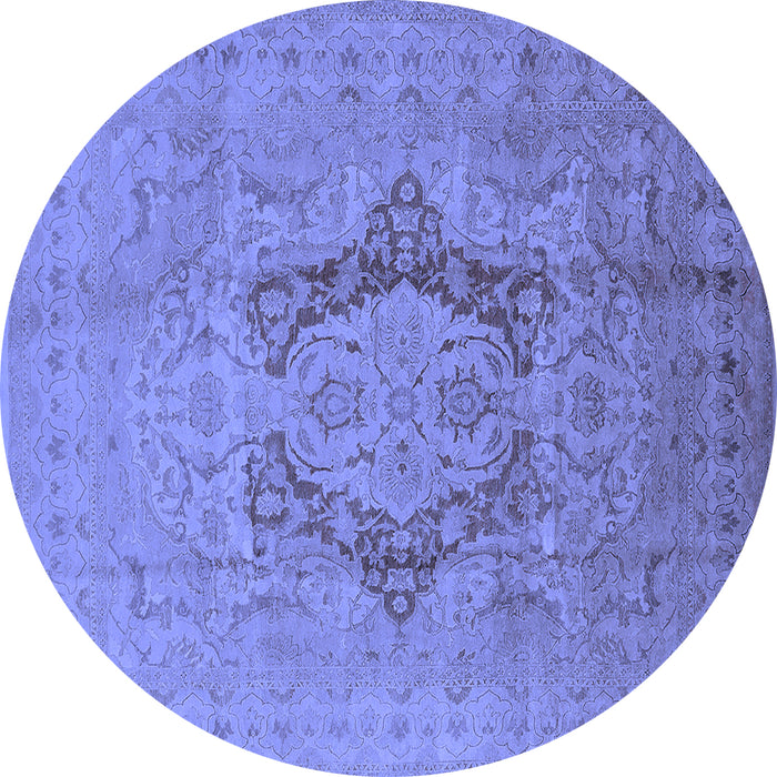 Round Machine Washable Oriental Blue Industrial Rug, wshurb3026blu