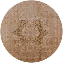 Round Mid-Century Modern Light Brown Oriental Rug, urb3026