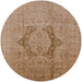 Round Mid-Century Modern Light Brown Oriental Rug, urb3026