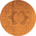 Round Machine Washable Oriental Orange Industrial Area Rugs, wshurb3026org