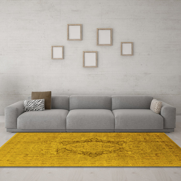 Machine Washable Oriental Yellow Industrial Rug in a Living Room, wshurb3026yw