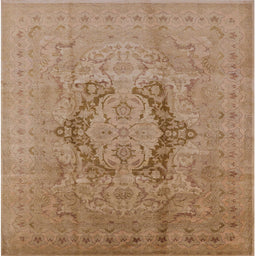 Square Mid-Century Modern Light Brown Oriental Rug, urb3026