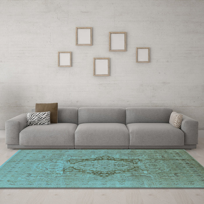 Machine Washable Oriental Light Blue Industrial Rug in a Living Room, wshurb3026lblu