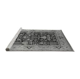 Sideview of Machine Washable Oriental Gray Industrial Rug, wshurb3027gry