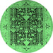 Round Oriental Emerald Green Industrial Rug, urb3027emgrn