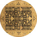 Round Machine Washable Oriental Brown Industrial Rug, wshurb3027brn