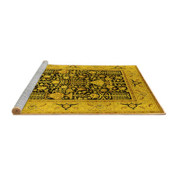 Sideview of Machine Washable Oriental Yellow Industrial Rug, wshurb3027yw