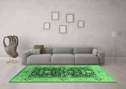 Machine Washable Oriental Emerald Green Industrial Area Rugs in a Living Room,, wshurb3027emgrn