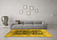 Machine Washable Oriental Yellow Industrial Rug, wshurb3027yw