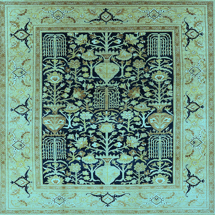 Square Machine Washable Oriental Light Blue Industrial Rug, wshurb3027lblu